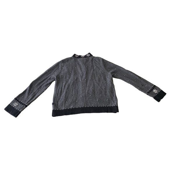Vtg Timber Lea Cardigan Womens Medium Dark Grey Moose Holiday Zip Up Sweater - Picture 2 of 12